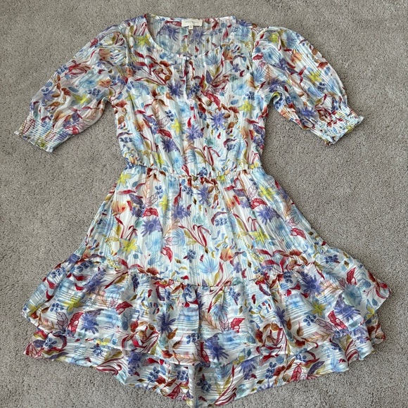 Melloday Floral Mini Sundress | Smocked Waist & Sleeves | Size S | Multicolor - Picture 2 of 11